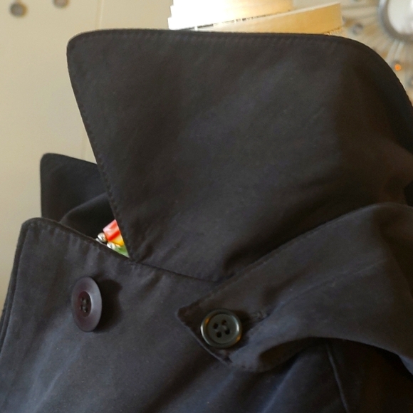 London Fog Black Faux Suede Water Resistent Hooded Trench Coat SZ Medium - Picture 7 of 14